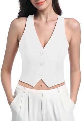 V VOCNI Vest for Women V Neck Sleeveless Racerback Fashion Dressy Crop Top Fitted Suite Vest Waistcoat, 
Medium