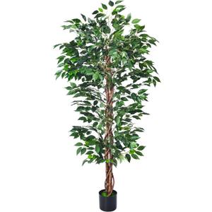 Artificial Ficus Tree 5FT Faux Silk Plants with Sturdy Plastic Nursery Pot,Fake Ficus Trees for Home Office Farmhouse Indoor Outdoor Decor Perfect Housewarming Gift (5FT-1Pack)
