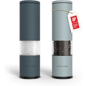 LARS NYSM Salt and Pepper Grinder Set 2 pieces I Salt Pepper Mill with Adjustable Ceramic Grinder I Design Spice Grinder Set Manual (Blue) (Stone Blue/Sky Blue)