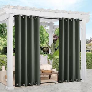 NICETOWN 2 Panels Long Outdoor Curtains Waterproof 108 inch Length for Patio, Windproof Thermal Insulated Rustproof Top and Bottom Grommet Blackout Outdoor Drapes for Porch, W52 x L108