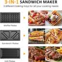 3 in 1 Electric Sandwich Maker, Panini Press Grill and Waffle Iron Set, Grill and Sandwich Press with Removable Non-Stick Plates, Indicator Lights & Cool Touch Handle, 750W, Black