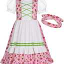 WonderBabe Girls Pioneer Dress Colonial Dress Girls Prairie Costume Kids Halloween Party Dress up Outfits (9-10 Years, Pink)