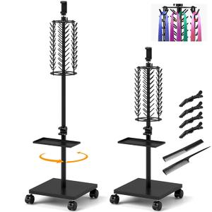 Braiding Hair Rack, 360° Hair Extension Rack with Phone Holder & Storage Tray, 120 Pegs Braiding Hair Holder, Adjustable Height from 45.5'' to 60'', Easy to Install