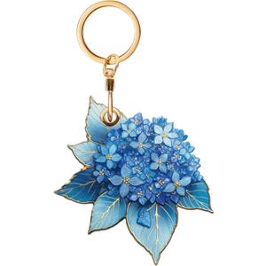 Blue Hydrangea Leather Keychain Holder for GPS Tracker,Stylish Blue Protective Case with Key Ring,Suitable for Luggage,Pet Collar,Backpack,Anti-Lost Design