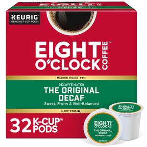 Eight O'Clock Coffee The Original Decaf, Single-Serve Keurig K-Cup Pods, Medium Roast Coffee Pods, 1 Count (Pack of 32) (EXP 11/08/26)
