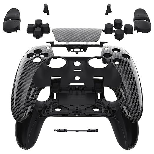 EXtremeRate Full Set Shell with Buttons Touchpad Cover Compatible with p s 5 Edge Controller, Wood Grain Replacement Decorative Trim Shell Front Back Plates Compatible with p-s-5 Edge Controller