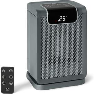 Basics Space Heater for Indoor Use with PTC Ceramic Technology, 1500W, Remote Control, 70° Oscillation, 10inch, Grey