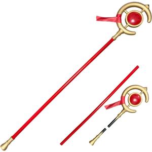 Frieren Cosplay Staff, 58" Red & Gold Magic Wand Prop, Assembleable PVC & Foam Cosplay Staff for Halloween, Costume Accessories & Collectors