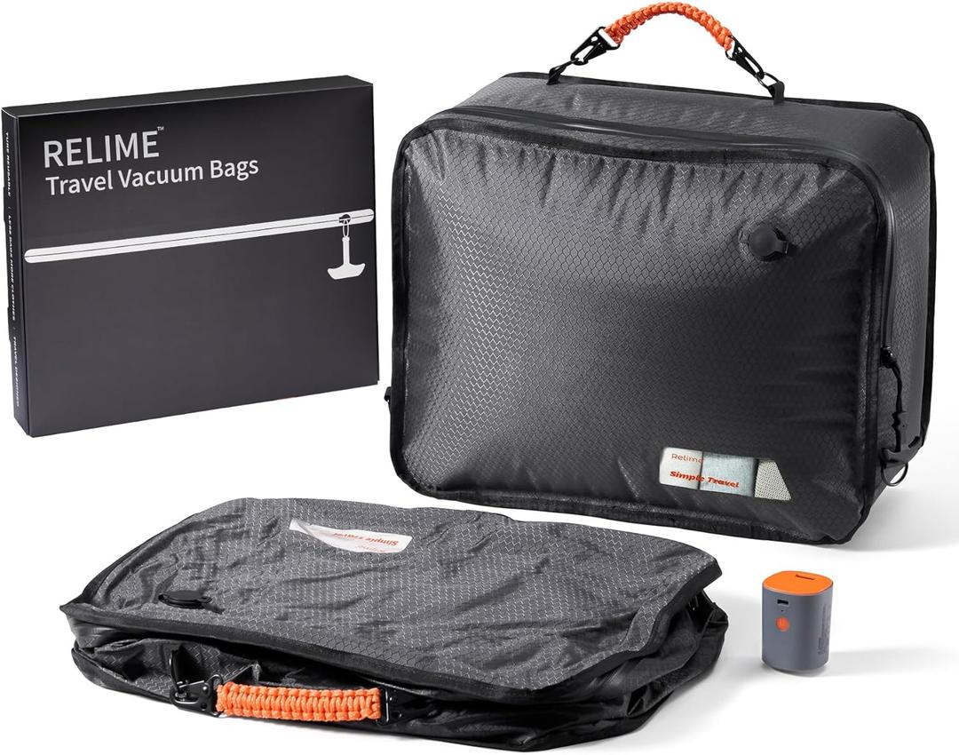 Relime Apex Series Vacuum Bags for Travel Luggage, 180 Open, Reusable Compression Bags for travel Pack, Vacuum Seal Packing Cube for Cloth (2Medium+Pump)
