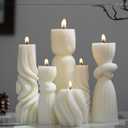 6 Pcs Pillar Candles Modern Aesthetic Ribbed Decorative Candle Set Cute Soy Wax Scented Ribbed Decor for Home(White,3.39-9.06 Inch)