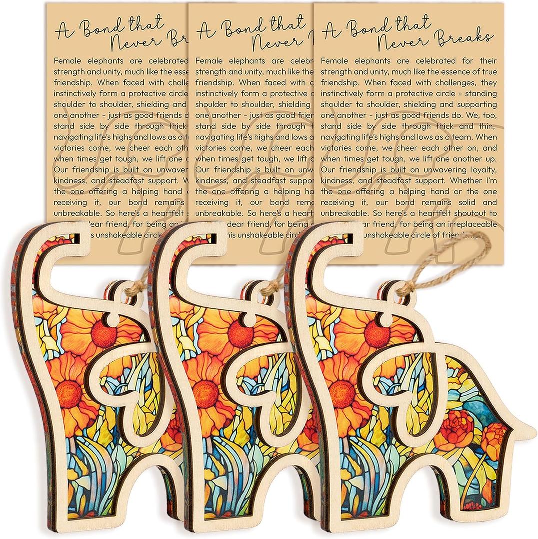 Best Friend Birthday Gifts, Friendship Elephant Ornament, Elephant Gift for Women, Unique for Friends, Birthday for Friends (Set 3 Yellow)