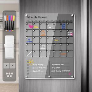Magnetic Calendar for Refrigerator, Thick Acrylic Fridge Calendar with Strong Magnets, Clear Dry Erase White Board, 2in1 Monthly Weekly Planner, Family Organizer with 5 Color Visible Marker (Black) (12"W x 16"H)