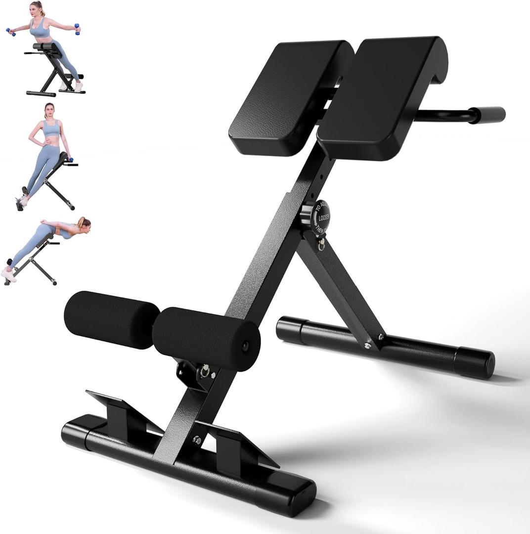 Adjustable Roman Chair, Hyperextension Bench for Strength Training, Core Workouts & Home Gym Exercises,Back Extension Machine for Glutes, Hamstrings & Lower Back(BLACK)