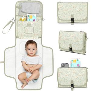 KeaBabies Portable Diaper Changing Pad, Travel, Car - Large Waterproof Baby Changing Mat, Wipeable, Padded, On The Go Travel Diaper Clutch Bag, Easy to Use Pockets for Newborn Essentials (Fox Vale)