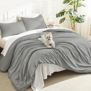 Litanika Comforters Medium Gray Queen Size, 3 Pieces Lightweight Solid Bedding Set & Collections, All Season Fluffy Bed Set (90x90In Comforter & 2 Pillowcases) (Medium Grey)