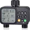 Sprinkler Timer 2 Outlets, Programmable Water Hose Timer with Rain Delay/Manual/Automatic Watering System, Outdoor Digital Automatic Irrigation for Garden Yard Lawn with Large Display(Black)
