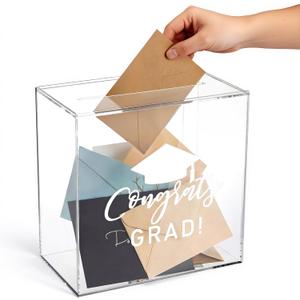 Bucherry 2026 Graduation Card Box Holder Class of 2026 Acrylic Rustic Card Box with Slot for Congrats Grad Party Decorations Supplies