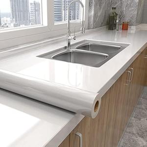 Shiny White Wallpaper peel and Stick Wallpaper Glossy Self Adhesive Removable Wall paper 15.8" X 78.7"Waterproof Countertop Paper White Contact Paper for Cabinet Countertop Furniture Kitchen Vinyl, Pearl White