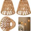 3 PCS E27 Rattan Lamp Shade,Bell Woven Wicker Lampshades Replacement,Paper Rope & Metal Frame,Bohemian Style Light Shade Replacement for Table Lamps,Pendant Lights,Wall Lights