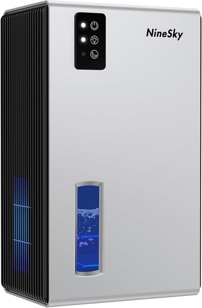 NineSky Dehumidifier for Home, 95 OZ Water Tank, (1000 sq.ft) Dehumidifiers for Bathroom Bedroom Basement with Auto Shut Off,7 Colors LED Light(Silver) (Zebra-Blue)