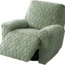 Recliner Chair Covers 4-Pieces, Soft Stretchable Slipcovers with Elastic Straps, Oversized Plush Furniture Protector, Green, Storage Pocket on Arm Cover