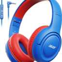 acer Kids Headphones - Over-Ear 85/94dB Volume Limiter, 3.5mm Jack Foldable Stereo Sound Headset for Toddlers Girls Boys Travel Learning Entertainment Tablet Kindle iPad PC,Blue Red, HK03