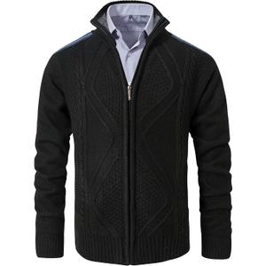 VtuAOL Men's Cardigan Sweaters Casual Full Zip Sweaters Knitted Cardigan with Pockets (Black, XXL)