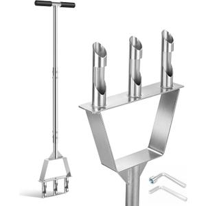 Upgrade Stainless Steel Manual Core Aerator Lawn Tool with 3 Hollow Tines, Heavy-Dut Semi-Assembled Grass Aerator Core Tool for Lawn, Yard Plug Aerators, Lawn Care Coring Soil Aerator