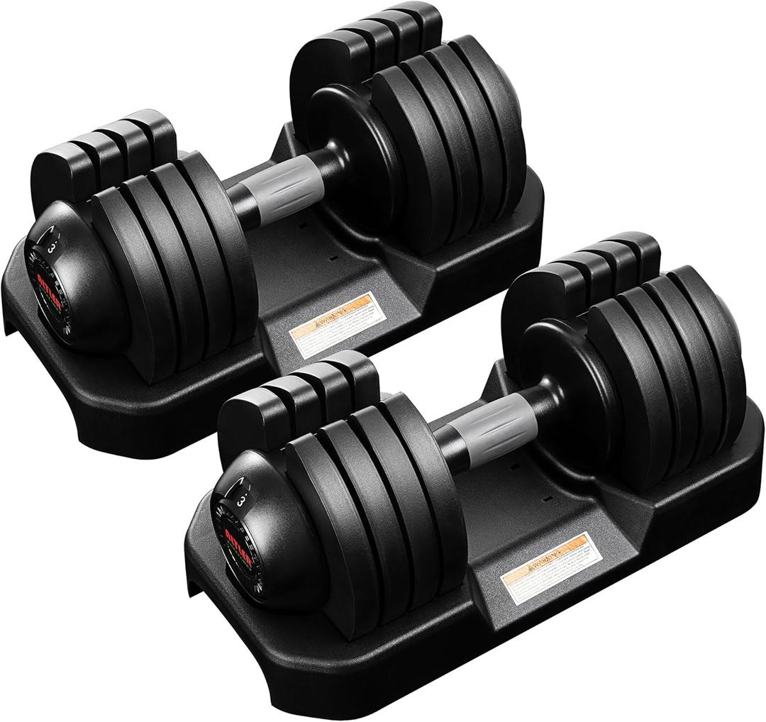 22LBS/25LBS/52LBS Single/Pair Adjustable Dumbbells Set Premium Rubber Coated Dumbbell Set with Secure Locking Mechanism for Safe & Customizable Strength Training