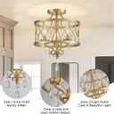 Farmhouse Crystal Ceiling Light Fixture, 3-Light Semi Flush Mount Crystal Chandelier Light Fixture Rustic Vintage Gold Pendant Ceiling Lamp for Hallway Corridor Kitchen Entryway Bedroom Living Room