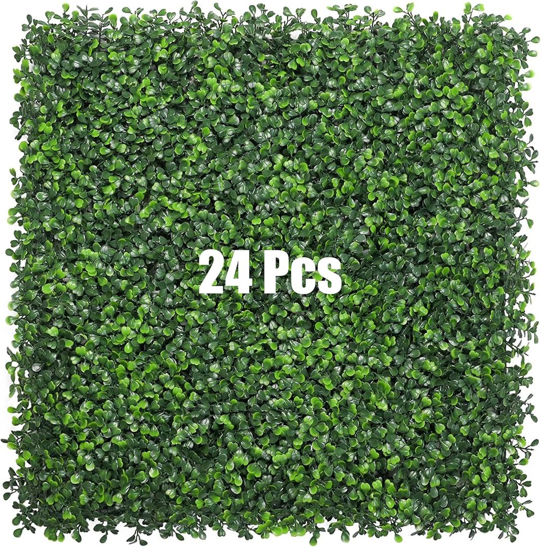 Bybeton Artificial Boxwood Panels,24"x 16" (24pc) 4-Layer Leaves UV-Anti Greenery Grass Wall Backdrop for Indoor Outdoor Privacy Protected and Garden, Balcony,Privacy Fence Screen Decor