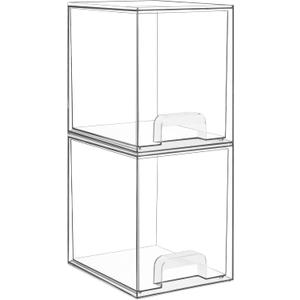 Vtopmart 7.6" H Clear Stackable Storage Drawers, 2 Pack Plastic Organizers Bins for Skincare, Cosmetics,Beauty Supplies,Ideal for Vanity, Bathroom,Kitchen Countertop,Cabinet Organization