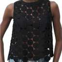 Floerns Women's See Through Sleeveless Y2k Tank Top Crew Neck Vest Shirts (Black)