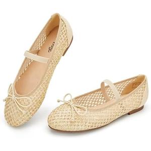 Sweet Life Flats for Women Closed Round Toe Ballet Flats Mary Jane Shoes Women with Elastic Strap Cute Bowknot Comfortable Dress Shoes for All-Year Daily Work Casual Wear Size 9.5