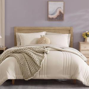 Monbix Twin XL Size Comforter Set - Extra Long 5 Pieces Dorm Bedding Sets, Quilting Design Fluffy Bed in a Bag Twin XL with Sheets, Pillowcase & Sham(Apricot Beige) (5Piece-Twin XL(66X90), Apricot Beige)