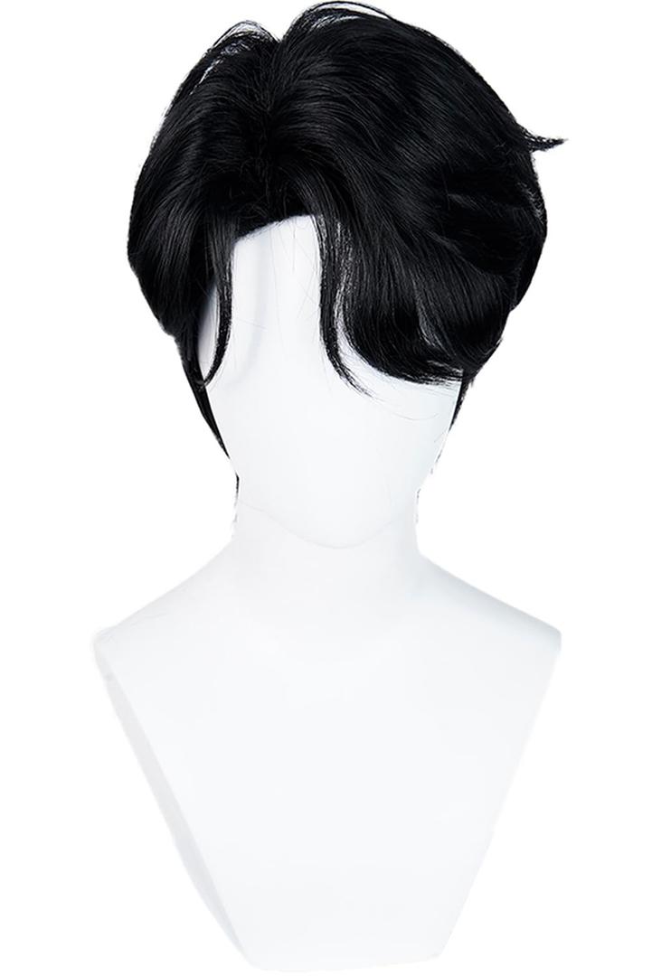 Mens Cosplay Wig Anime Short Straight Wig Synthetic Hair for Halloween Costume Outfits Accessory Party (Black, Short, Straight)