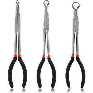 3pcs 11'' Hose Gripper Plier Set, Long Reach Hose Grip Pliers 5/16 Inch,1/2 Inch,3/4 Inch Ring Nose Hose Pliers, Offset Spark Plug Boot Removal Pliers for Narrow Space (Black Silver)