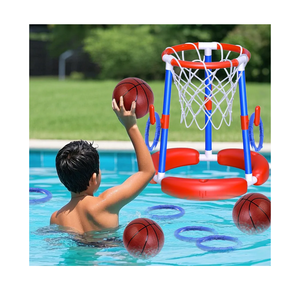 Pool Basketball Hoop Floating Ring Toss Game,Pool Toys for Kids Summer Toys,Birthday Gifts for Kids,Family Pool Party,Swimming Pool Basketball Hoop Include 2 Balls,6 Ring and 1 Pump,Blue