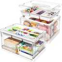 Clear Craft Organizers and Storage with Trays, Art Supply Organizer and Storage, Craft Storage Box with Lid for Beads, Markers, Coloring Books, Sewing, Playdoh and Tools