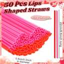 2 x Potchen 50 Pcs Plastic Straws Disposable Drinking Straw Bulk for Summer Hawaii Game Fruit Party Supplies(Red,Hot Pink,Lips)