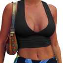 AEPEBO Sexy Crop Tops for Women Deep V Neck Back Cutout Sleeveless Plunge Racerback Tank Cropped Top (Medium, Black)