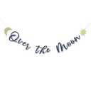 Over The Moon Baby Shower Decorations - Outer Space Birthday Party Banner (Navy Blue Moon)