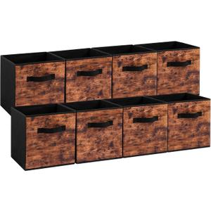 Stero Fabric Storage Cubes, 8 Pack Foldable Storage Bins with Handle, 11 InchBox for Shelves, Closet, Organizer, Rustic Brown and Black