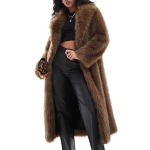 Flygo Womens Long Faux Fur Coats Winter Fluffy Open Front Luxury Overcoat Shaggy Lapel Long Sleeve Fuzzy Warm Cardigan Jacket(Brown-XL)