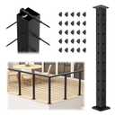 RailinGo 12FT-20FT 36" Cable Railing Post Kits, Flat Top Cable Post System Includes 4Pack 35" Level Drilled Posts, 1/ 8" 250FT Black Wire Rope, Swageless Cable Railing Tensioner Kit(No Handrail), RG31