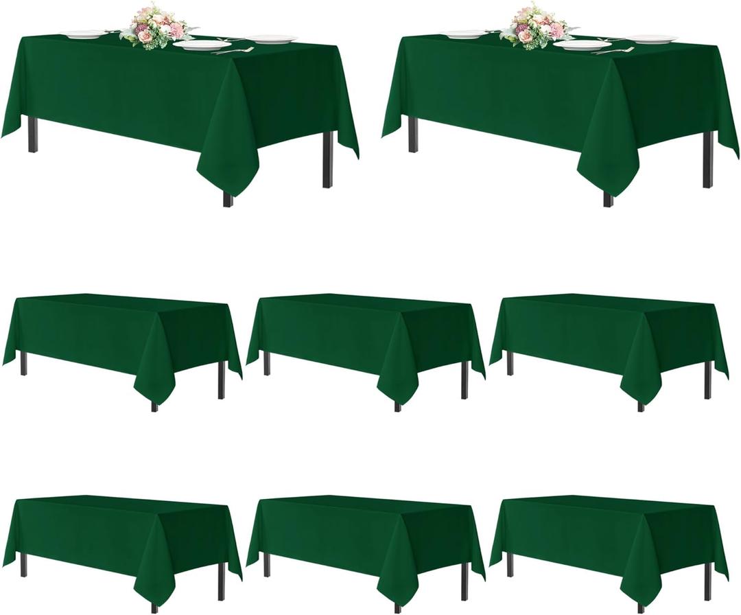 Sancua Tablecloths for 6 Foot Rectangle Tables, 8 Pack - Washable Polyester Fabric Table Cloth for Christmas Party, Birthday, Banquet Reception, 54x108 Inch Hunter Green
