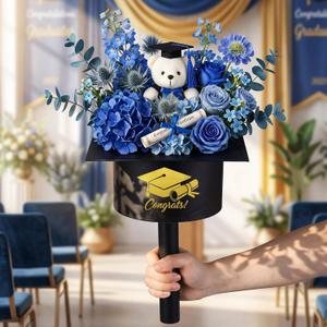 Tinlade Graduation Cap Flower Box with Handdle Empty Graduation Cap Flower Gift Container Class of 2026 Candy Bouquet Box for Grad Ceremony Party Favors Floral Centerpiece, Flowers Not Included