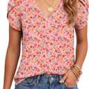 KIFOVEN Women’s Summer Tops Short Sleeve V Neck Floral Tee Loose Fit Tunic T Shirt Blouse (S)