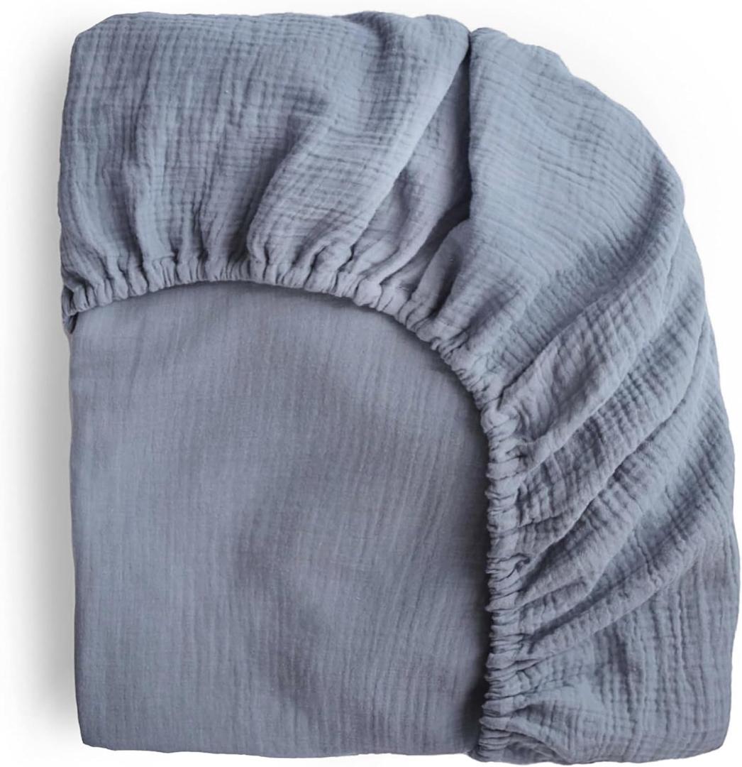 mushie Extra Soft Muslin Fitted Crib Sheet | 192 Thread Count | 28"x 52" (Tradewinds)
