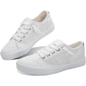 Obtaom Women's Play Fashion Sneaker White Color Washed and Leopard Canvas Slip on Shoes, Size: 5